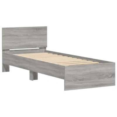 Image of vidaXL Engineered Wood Bed Frame&amp;Headboard Small Single 75x190 cm, Grey Sonoma, Sturdy Slats for Bedroom Comfort
