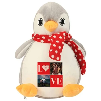 Image of Getagift Valentines day Personalised Love Collage Any Image Birthday Anniversary Boyfriend, Husband, Wife Soft Toys, Teddy Bear. (Penguin)