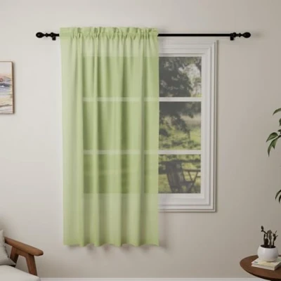 Image of Pacok Green Voile Curtains, 72 Drop Net Curtain for Windows, Rod Pocket Sheer Panel Curtains Living Room Kitcken Bedroom W56xL72 Inch(Green,142 x 183cm)