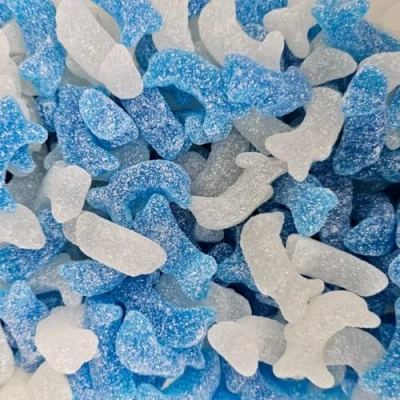 Image of Vegan Fizzy Baby Dolphins 700g Re Sealable Pouch by The Gourmet Sweet Company