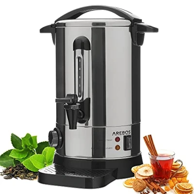 Image of Arebos Catering Urn Mulled Wine Cooker 950 W Hot Drink Dispenser 6.8 L with Drip Tray, Outlet Tap, Thermostat and Overheating Protection Temperature Setting from 30 110 C Red
