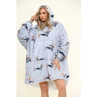 Image of GC GAVENO CAVAILIA Oversized Blanket Hoodie Women Sweatshirt Blanket, Soft &amp; Snuggle Adults, Christmas Mens, Grey
