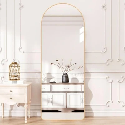 Image of Chrome Countertop Full Length Mirror Wall Mounted Or Free Standing Bathroom Rectangular With Dome Vanity Mirror(Gold)