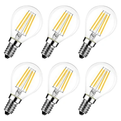 Image of LVWIT 4W E14 G45 Small Edison Screw LED Filament Bulb, 6 Pack, Non dimmable, 470Lm, Warm White 2700K, Vintage Glass Mini Globe 80Ra 40W Incandescent