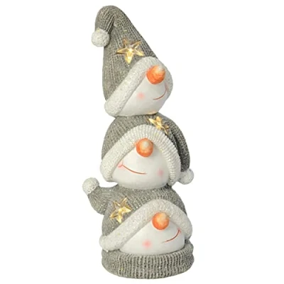 Image of Mr Crimbo Light Up Christmas Figure Stack Ornament Stars Grey White 55cm Snowman