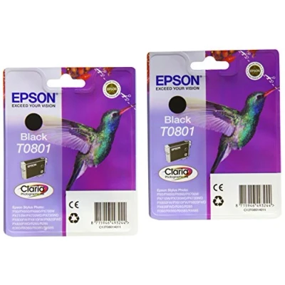 Image of Epson T0801 Ink Cartridge, Black (Pack of 2), Genuine