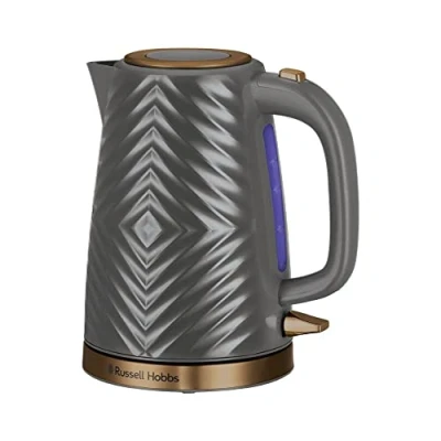 Image of Russell Hobbs Groove Electric 1.7L Cordless Kettle (Fast Boil 3KW, Grey textured plastic with brushed gold accents, Removable washable anti scale filter, Push to open lid, Perfect pour spout) 26382
