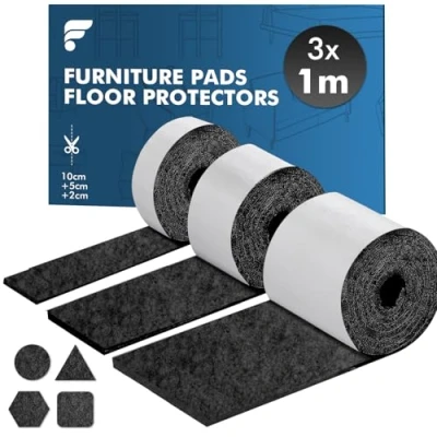 Image of shinfly Furniture Pads Floor Protectors 3x1M, Felt for Feet Chair Leg, Self Adhesive, Anti Scratches and Reduce Noise Black