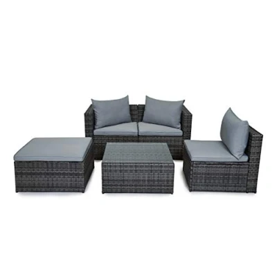 Image of EVRE Outdoor Rattan Garden Furniture Set Grey Malaga Conservatory Patio Sofa coffee table