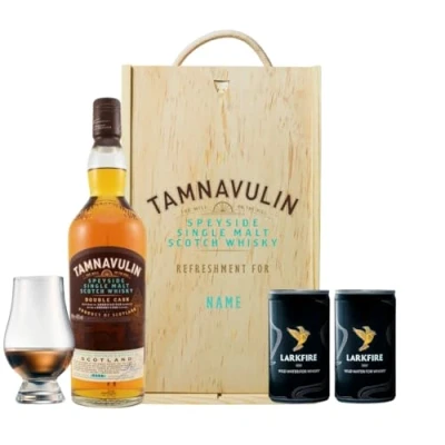 Image of Personalised Tamnavulin Single Malt Whiskey 70cl in Wooden Box With Glencairn Glass (40% ABV)