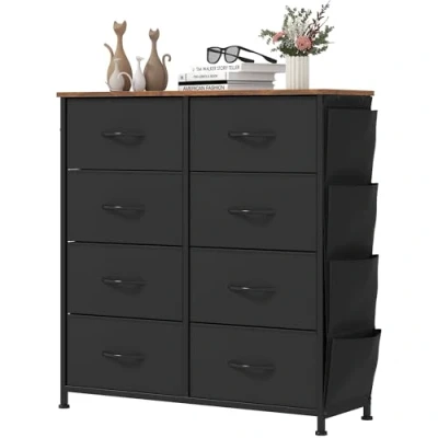 Image of YITAHOME Chest of Drawers with 8 Drawers, Fabric Cabinet Side Pocket&amp;Hooks,Easy Pull Handle,Sturdy Steel Frame,Storage for Bedroom, Kids Room, Closet, Clothes,Black