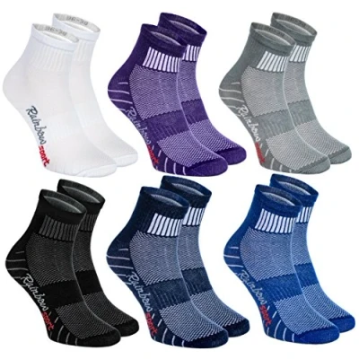 Image of Rainbow Socks Women Men Colourful Cotton Sneaker Sport 6 Pairs White Purple Grey Navy Blue Black Jeans Size 12 14