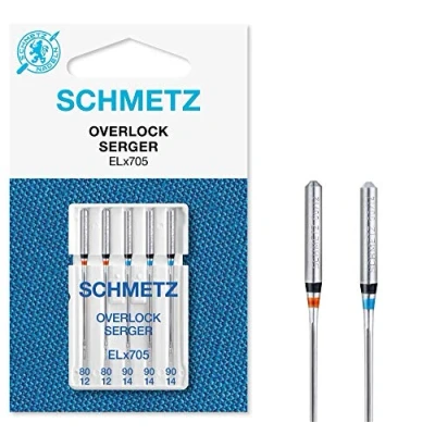 Image of SCHMETZ Domestic Sewing Machine Needles 5 overlock ELx705 and SY 2022 Needle size 2x80/12 3x90/14 suitable for working with a wide array of materials Can be used on household machines