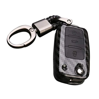 Image of Happyit ABS Carbon Fiber Shell+Silicone Car Key Cover Case Keychain for Volkswagen VW Bora Beetle Tiguan Passat B5 B6 MK5 6 Jetta Eos SEAT Sagitar Golf 3 Buttons Remote (B Black + black)