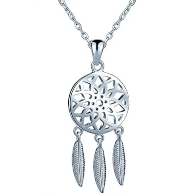 Image of Infinite U Women&#039;s 925 Sterling Silver Dangling Feather Tribal Dreamcatcher Pendant Extender Necklace