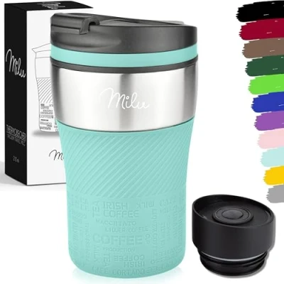 Image of Milu Thermo Mug Insulated Coffee to go 210ml 100% Leak Proof Stainless Steel Drinking Car Double Wall Insulation Travel (Teal)