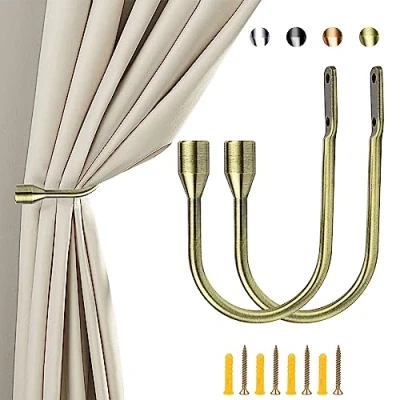 Image of ALEENFOON U Design Curtain Tieback Hook Metal Tie Back Holdbacks Tiebacks 2 Pieces (Bronze)