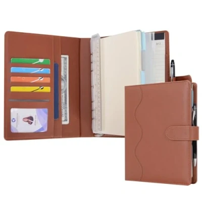 Image of Wason A5 Diary Leather PU Notebook Refillable Paper Lined Journal, Removable Portfolio Ring Binder with Clipboard Writing Notepad and Pen for Travel Business School Organizer (Brown)