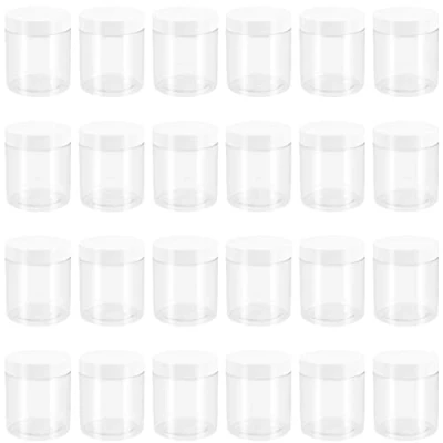 Image of PINGEUI 24 Pack 250ml Clear Round Plastic Jars with Lid, BPA Free Wide Mouth Container, Empty Sample Storage Pot for Slime, Food, Spices, Liquids, Crafts