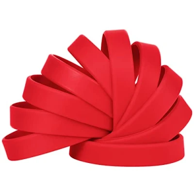 Image of LVNRIDS 100 Silicone Wristbands Rubber Bracelets for Children Teens, 7 inch Wholesale Sports Elastic Wristband Bracelet Bulk Gifts Teacher Supplies Party Decorations Red