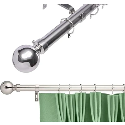 Image of Kestral Palermo Ball Finial Metal 28 mm Extendable Curtain Poles Rods Voile Easy Fitting, Brushed Steel 120 210 cm