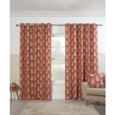 Image of Sundour Ring Top Eyelet Curtains Curtain Pair Esher Fern Leaf Orange 66x72 (168x183cm)