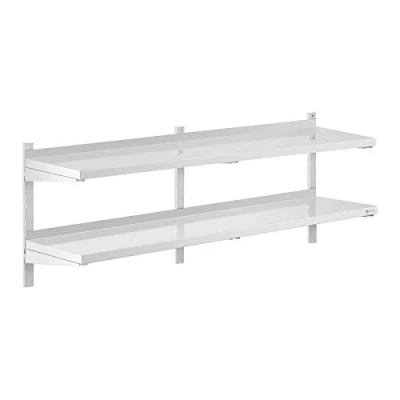 Image of Royal Catering Stainless Steel Wall Shelf Kitchen Commercial 2 Shelves 40x160cm RCWR 1600.4 (Shelf Thickness 3.5cm, Load Capacity/Shelf 20kg)
