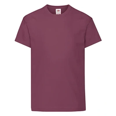 Image of Fruit of the Loom Unisex Kids Original Crew Neck Short Sleeve T Shirt, Red (Burgunderrot), 14 15 Years (Manufacturer Size: 164)