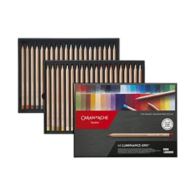 Image of Caran Dache Cardboard Box with 40 Assorted Colours, White