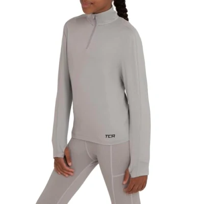 Image of TCA Girls Lightweight Fusion Quickdry Long Sleeve Half Zip Running Top Cool Grey Heather, 10 12 Years