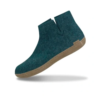 Image of GLERUPS Boot Slippers Women and Men with Leather Sole (Blue) Unisex Wool Slipper Boots Comfy Men&#039;s Women&#039;s Cosy Gents Ladies