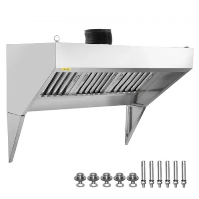 Image of VEVOR Commercial Exhaust Hood, 7FT Food Truck Hood Exhaust, 201 Stainless Steel Concession Trailer with 3 Detachable U shaped Grid Oil Filter Mesh, Rust Resistant Vent for Kitchen Restaurant