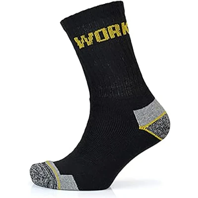 Image of KAV Men&#039;s Work Socks Comfortable, Wicking, Breathable, Walking, Smart, Durable, Black with Grey and Yellow Contrast, Size UK 7 11 (Black Pack of 3)