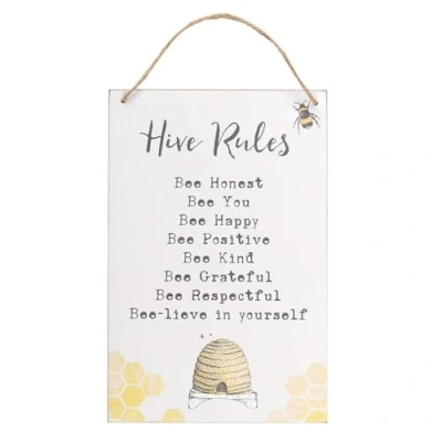 Image of Dashing Multicolor MDF Hive Rules Hanging Sign 30cm x 20cm (1 Pc.) Decor, Premium Quality Outdoor Accent Perfect for Gardens &amp; Patios, Cream