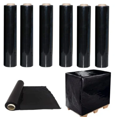 Image of 6 Rolls Black Pallet Wrap Stretch Film Shrink Wrap, Strong &amp; Secure Packaging Plastic Cling Film, Moisture Water Proof, Ideal for Parcel Packing, Moving House Furniture, 20 Microns 400mm x 250m