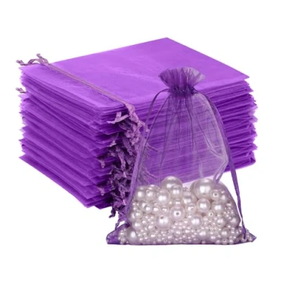 Image of G2PLUS Purple Organza Gift Pouches, 10x15 CM Medium Favour Bags, 100 PCS Wedding Jewelry Clear Mesh Pouches Perfect for Wedding, Christmas, Birthday, Anniversary