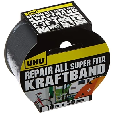 Image of UHU 48145 Extra Strong Fabric Tape for Repairing, Black, 10m x 50mm