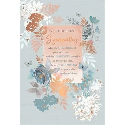 Image of Deepest Sympathy Card Flowers and Sentimental Verse with Foil Finish Eco Friendly by Words Wishes