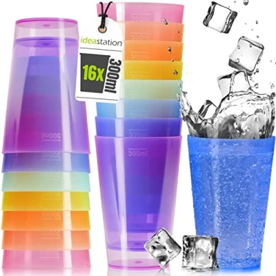 Image of idea station Plastic Cups Reusable 16 x 300 ml Colour tumblers Party