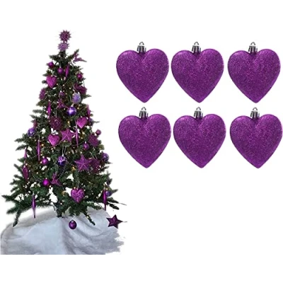 Image of UKDeals Direct® DARK PURPLE COLLECTION CHRISTMAS DROPLET BAUBLES TREE DECORATIONS GLITTER MATT ICICLES (Pack of 6 Heart 8cm)