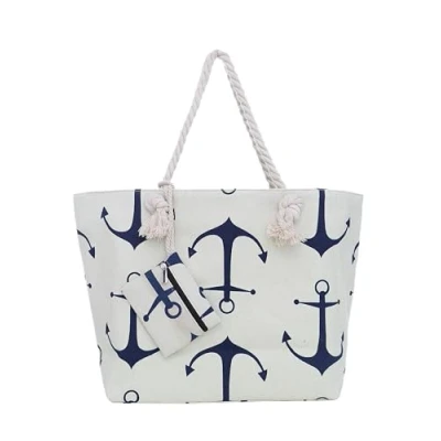 Image of DonDon Large beach bag for women with zip Waterproof Pool tote bags Anchor Beige Blue