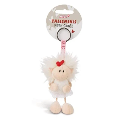 Image of NICI 49387 Talisminis Angel 7cm White Cuddly Animal Pendant Lanyard, Ring &amp; Key Holder Lucky Bag Charm with Message