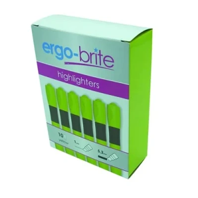 Image of Ergo Brite Ergonomic Highlighter PEN Yellow (Pack of 10) JN69979+ FREE FINCHLEY REFILL