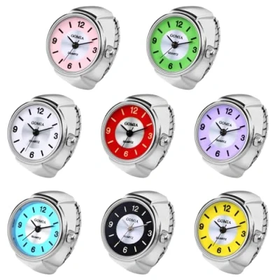 Image of JewelryWe Men Women Wholesale 8PCS Finger Watches Set Colorful Elastic Watch Rings Round Analog Quartz Ring