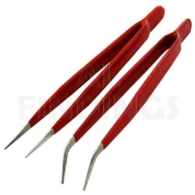 Image of 2 Heavy PVC Bent &amp; Straight Insulated Tweezers : Solder Electrical Tweezer 6&quot; (75)