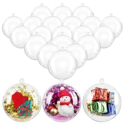 Image of Uten 20 Pcs Christmas Baubles Clear Plastic Ball Tree Ornaments 8 cm