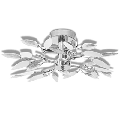 Image of vidaXL Ceiling Lamp White &amp; Transparent Acrylic Crystal Leaf Arms 3 E14 Bulbs