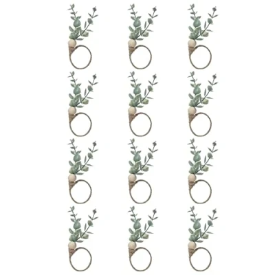 Image of Nvanvmm Napkin Rings Set Of 12 Rustic Eucalyptus Wooden Boho Leaf Wood Bead Farmhouse Ring Holder