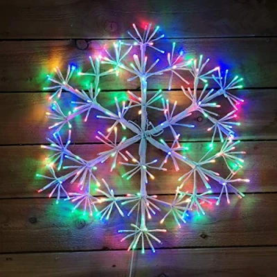 Image of Premier 90cm White Starburst Christmas Snowflake Twinkling Multi Coloured LED&#039;s