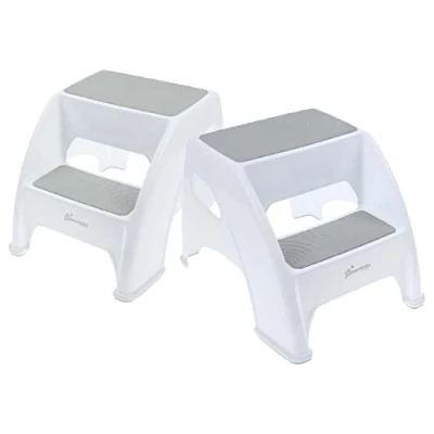 Image of Dreambaby Toddler &amp; Me 2 Up Step Stool, Stool Suitable for Adults, Holds To 135kg, Toilet Steps Toddlers Anti Slip Pads, Training Steps, Bathroom Grey x2